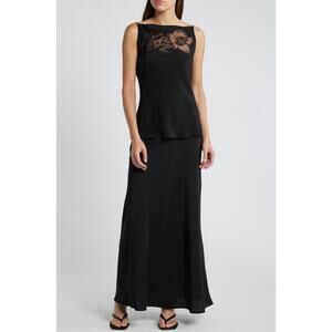 FAITHFULL THE BRAND Biarritz Silk Slip Skirt Womens 4 Black Maxi Long Bias NEW